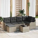 vidaXL Tuinbank Set 7 pcs Lichtgrijs poly rattan, Verzenden, Nieuw