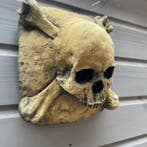 Sculptuuur voor buiten, Skull Vanitas Gothic - 11 in - Oud