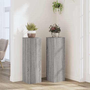 vidaXL Plantenstandaards 2 st 25x25x80 cm bewerkt hout grijs, Verzenden, Nieuw