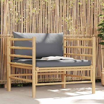 vidaXL Tuinbank met donkergrijze kussens bamboe, Verzenden, Nieuw