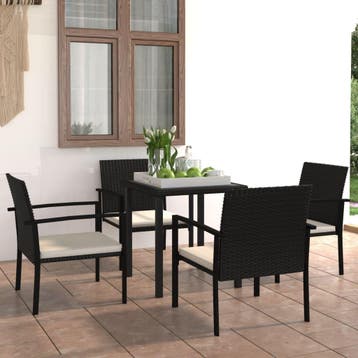vidaXL 5-delige Tuinset poly rattan zwart, Verzenden, Tuinset