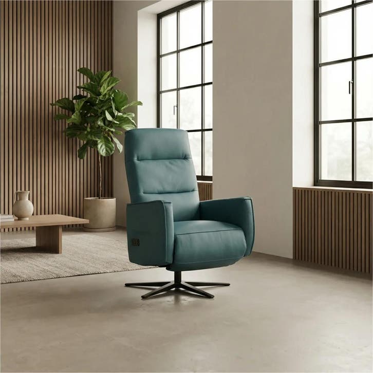 Leren handmatige relaxfauteuil Pride - Toledo Turquoise, Huis en Inrichting, Fauteuils, 50 tot 75 cm, 75 tot 100 cm, Nieuw, Leer