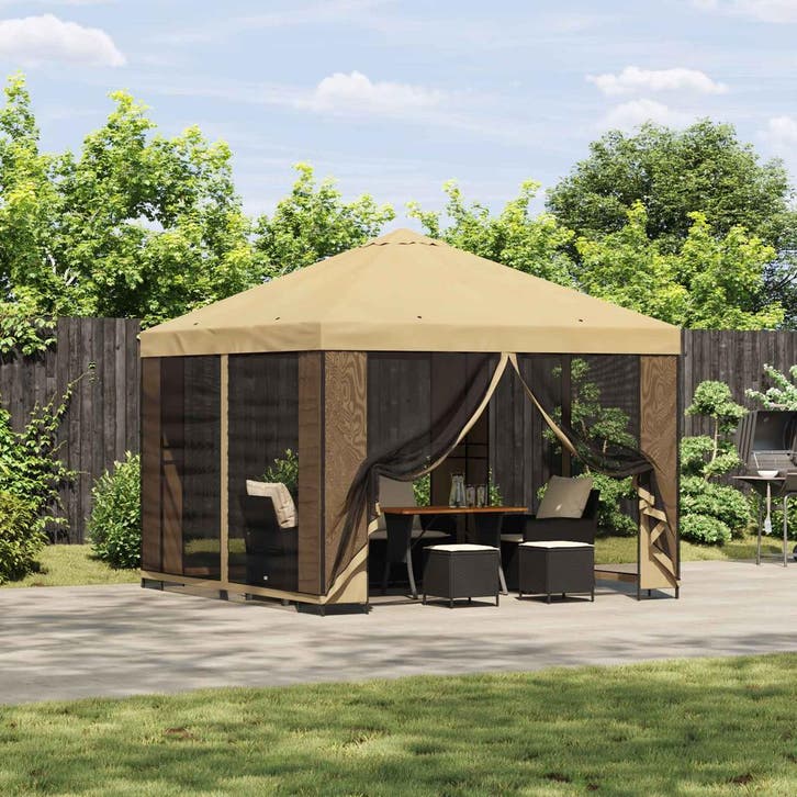 vidaXL Prieel 3 x 3 m Crèmekleurig Polyester en Staal 190, Tuin en Terras, Partytenten, Nieuw, Verzenden