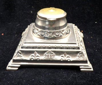 Antieke Inktpot met muziekdoosje - Encrier - Métal, Verre, Antiek en Kunst