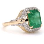 Bague tendance - 14 carats Or jaune - 3.38ct. tw. Émeraude -