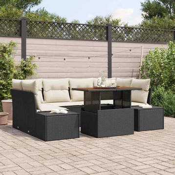 vidaXL Tuinbank Set 7 st Zwart poly rattan, Verzenden, Nieuw