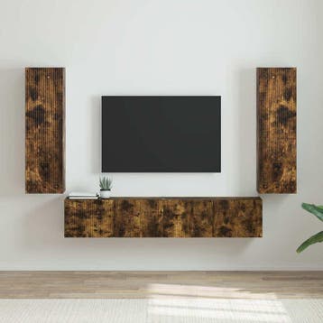 vidaXL TV Wandkast 2 pcs Rook Eiken Bewerkt hout, Verzenden, Nieuw