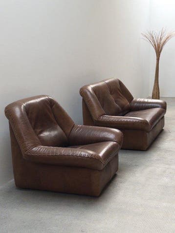 im de Sede Stil - Zitgroep (2) - Leder, Hout - Fauteuil &