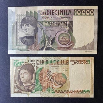 Italië. - 500, 1.000, 2.000, 5.000, 10.000 Lire 1973/1982