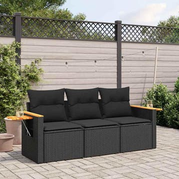 vidaXL 3-delige Loungeset met kussens poly rattan zwart, Verzenden, Loungeset