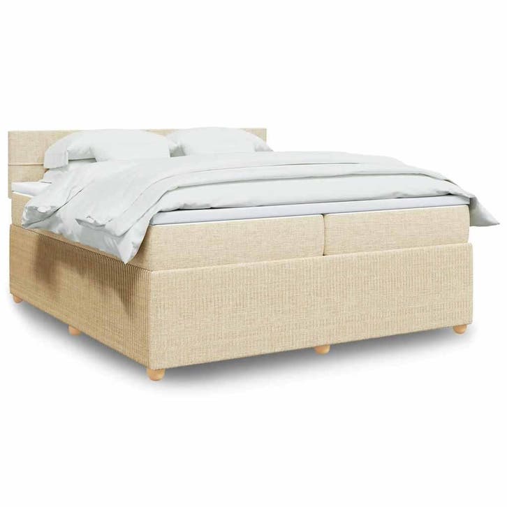 vidaXL Boxspring met matras stof crèmekleurig 200x200 cm, Huis en Inrichting, Slaapkamer | Bedden, Nieuw, Verzenden