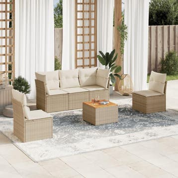 vidaXL 6-delige Loungeset met kussens poly rattan beige, Verzenden, Nieuw, Loungeset