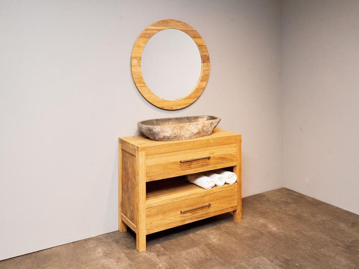 Duurzaam teak wastafelmeubel 110cm | Direct leverbaar!, Huis en Inrichting, Badkamer | Badkamermeubels, 25 tot 50 cm, Nieuw, Wastafelkast