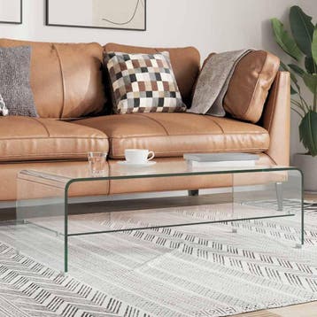 vidaXL Salontafel 98x45x31 cm gehard glas transparant, Verzenden