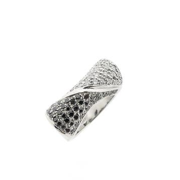 Witgouden pavéring met zwarte moissanite en diamanten; Ca.., Handtassen en Accessoires, Ringen, Gebruikt, Overige kleuren, Ophalen of Verzenden