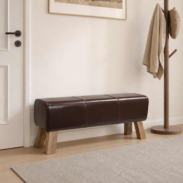 vidaXL Bank 110 x 30 x 45 cm Echt Leer Donkerbruin, Verzenden, Nieuw