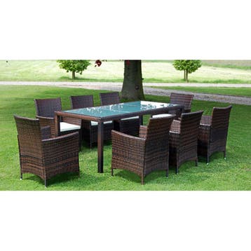 vidaXL 9-delige Tuinset met kussens poly rattan bruin, Verzenden, Nieuw, Tuinset