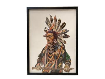 Veiling - 3D schilderij Indianenman, Nieuw