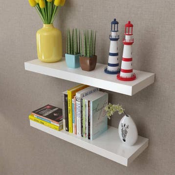 vidaXL Wandplanken MDF zwevend voor boeken/dvd wit 2 st, Maison & Meubles, Armoires | Armoires murales, Verzenden