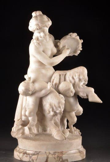Naar Clodion - sculptuur, Faunesse jouant du tambourin – 19e