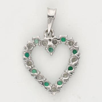 Pendentif - 18 carats Or blanc Émeraude - Diamant