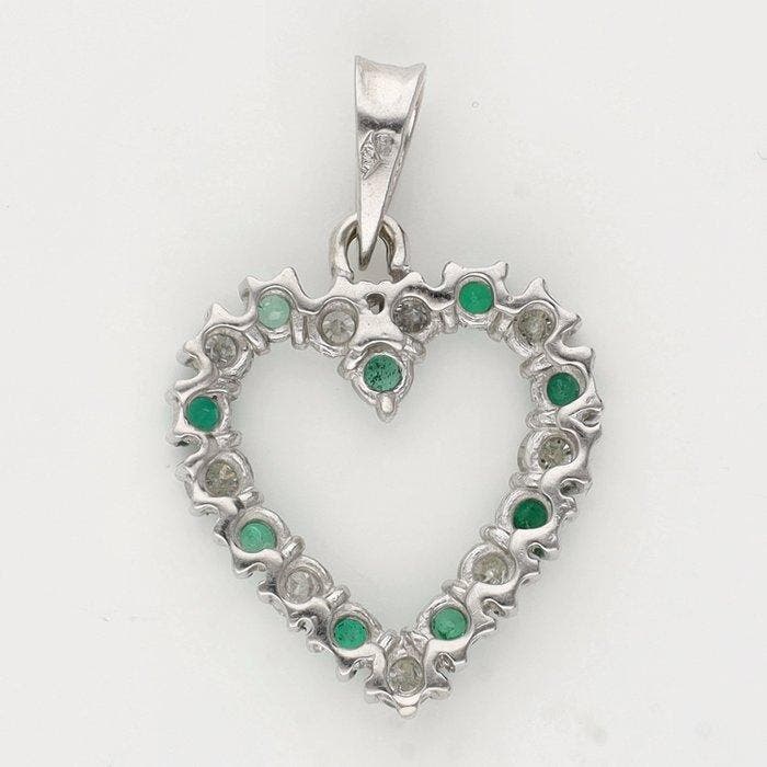 Pendentif - 18 carats Or blanc Émeraude - Diamant, Bijoux, Sacs & Beauté, Bijoux anciens