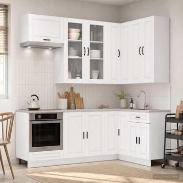 vidaXL Keukenblok PORTO 8 pcs Wit Bewerkt hout, Verzenden, Nieuw