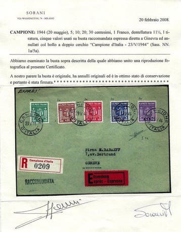 Italie - Campione - « Stemmi » 1er tirage - sur enveloppe