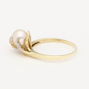 Ring - 14 karaat Geel goud, Witgoud Parel - Single cut, Nieuw
