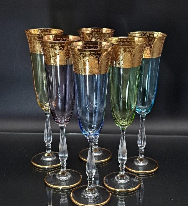 Atemisia - Champagne fluitje (6) - Moldava - Kristal, Antiquités & Art, Antiquités | Meubles | Tables