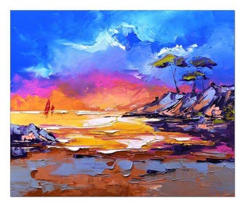 Olivier Pfleger - Mandrafina  Belle journée sur la côte, Antiek en Kunst, Kunst | Schilderijen | Modern