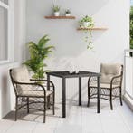 vidaXL Tuin Eettafel Set met kussen 3 pcs Bruin poly rattan, Tuin en Terras, Verzenden, Nieuw