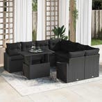 vidaXL Tuinbank Set met opslag 9 pcs Zwart Poly rattan, Verzenden, Nieuw
