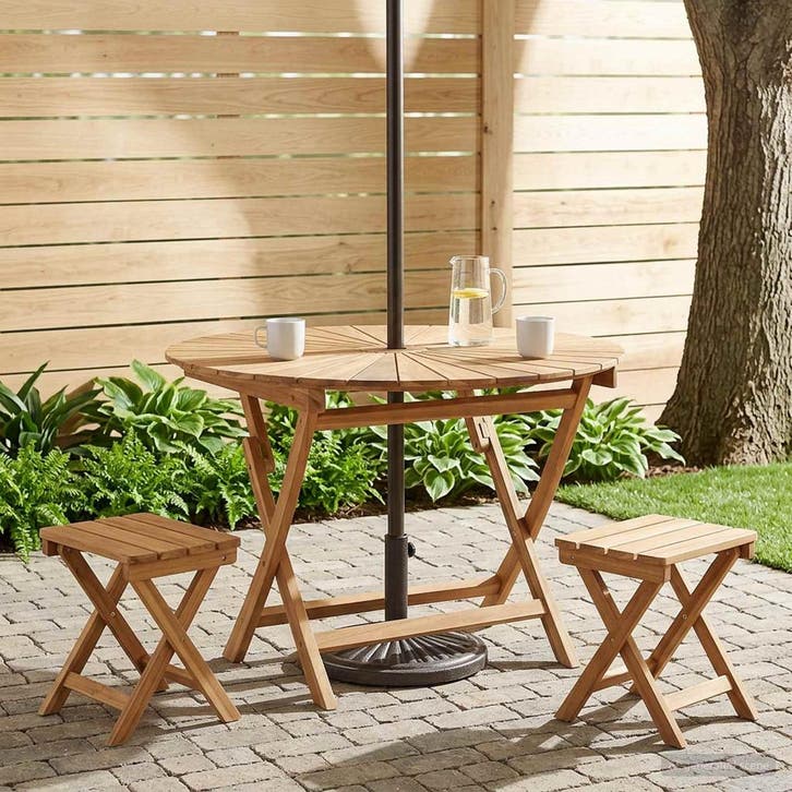 vidaXL Vouwtuin Tafel Naturel Ø 110 x 75 cm Massief Teakhout, Tuin en Terras, Tuintafels, Nieuw, Verzenden