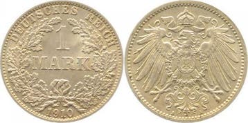 Duitsland 1 Mark 1910 A J 017 Kaiserreich zilver, Verzenden, België