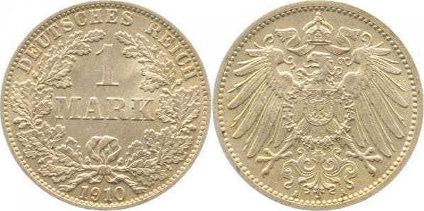 Duitsland 1 Mark 1910 A J 017 Kaiserreich zilver, Timbres & Monnaies, Monnaies | Europe | Monnaies non-euro, Envoi