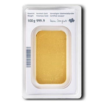 100 gram - Goud .999 - 100g .9999 Fine Gold Bar Austrian