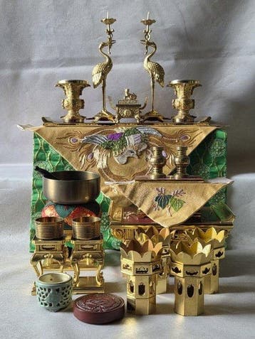 Japanse boeddhistische altaarset - Antiek - Messing -