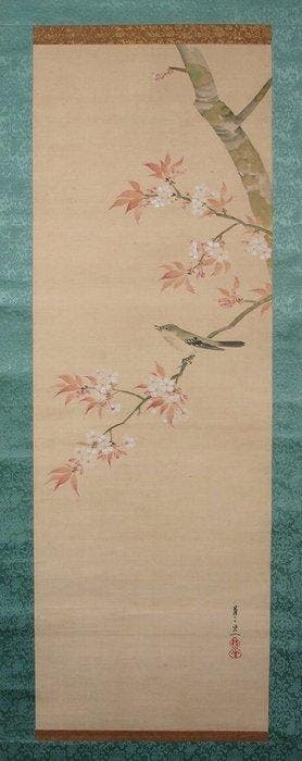 Zeer mooi drieluik: vogels, bloemen en het werken met stof,, Antiek en Kunst