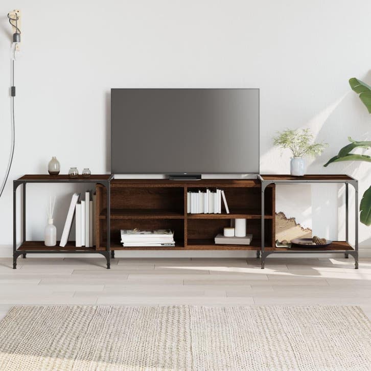 vidaXL Tv-meubel 203x37x50 cm bewerkt hout bruin eikenkleur, Maison & Meubles, Armoires | Mobilier de télévision, Envoi