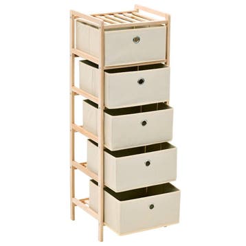 vidaXL Opbergmeubel met 5 stoffen manden cederhout beige, Verzenden