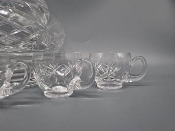 Glas-Set – Bowle mit Tassen – Klarglas mit Schliffdekor -