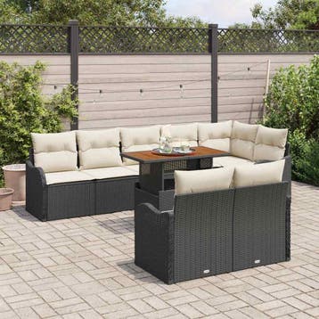 vidaXL Tuinbank Set 9 st Zwart Poly rattan, Verzenden