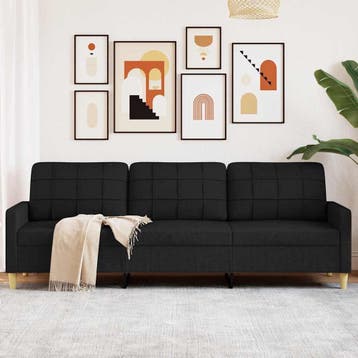 vidaXL Driezitsbank / zetel 210 cm stof zwart, Huis en Inrichting, Verzenden, Nieuw