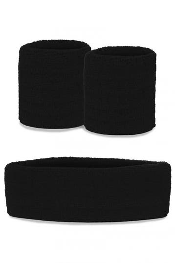 KIMU® Kind Zweetbandjes Set Zwart Kinder Hoofdband Polsbandj, Ophalen of Verzenden