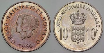 10 Francs 1966 Monaco Rainier Iii, 1949-2005, Postzegels en Munten, Verzenden, België