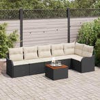 vidaXL Tuinbank Set met kussen 7 pcs Zwart poly rattan, Verzenden, Nieuw