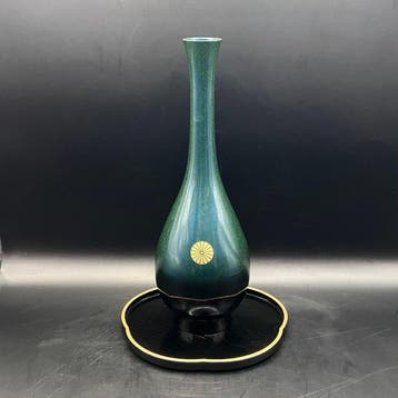 Takaoka koperwerk - Blauwe bronzen vaas - door Shobido  -, Antiek en Kunst