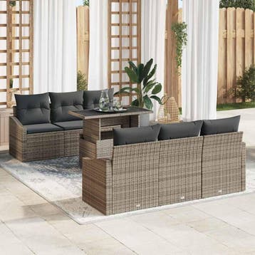vidaXL Tuinbank Set 7 st Grijs poly rattan, Verzenden, Nieuw
