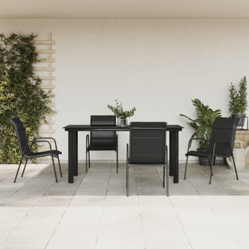vidaXL 5-delige Tuinset textileen en staal zwart, Verzenden, Tuinset